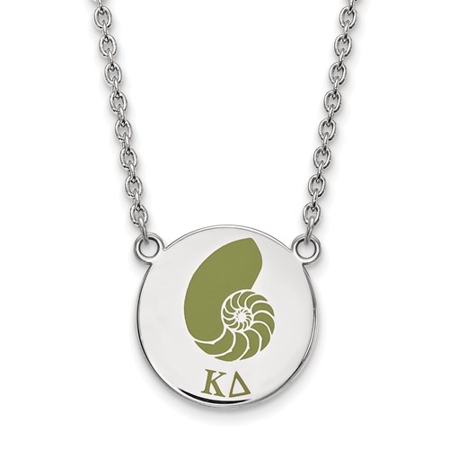 Sterling Silver Rhodium-plated LogoArt Kappa Delta Sorority Symbol Large Color Enamel Pendant Necklace, 18"