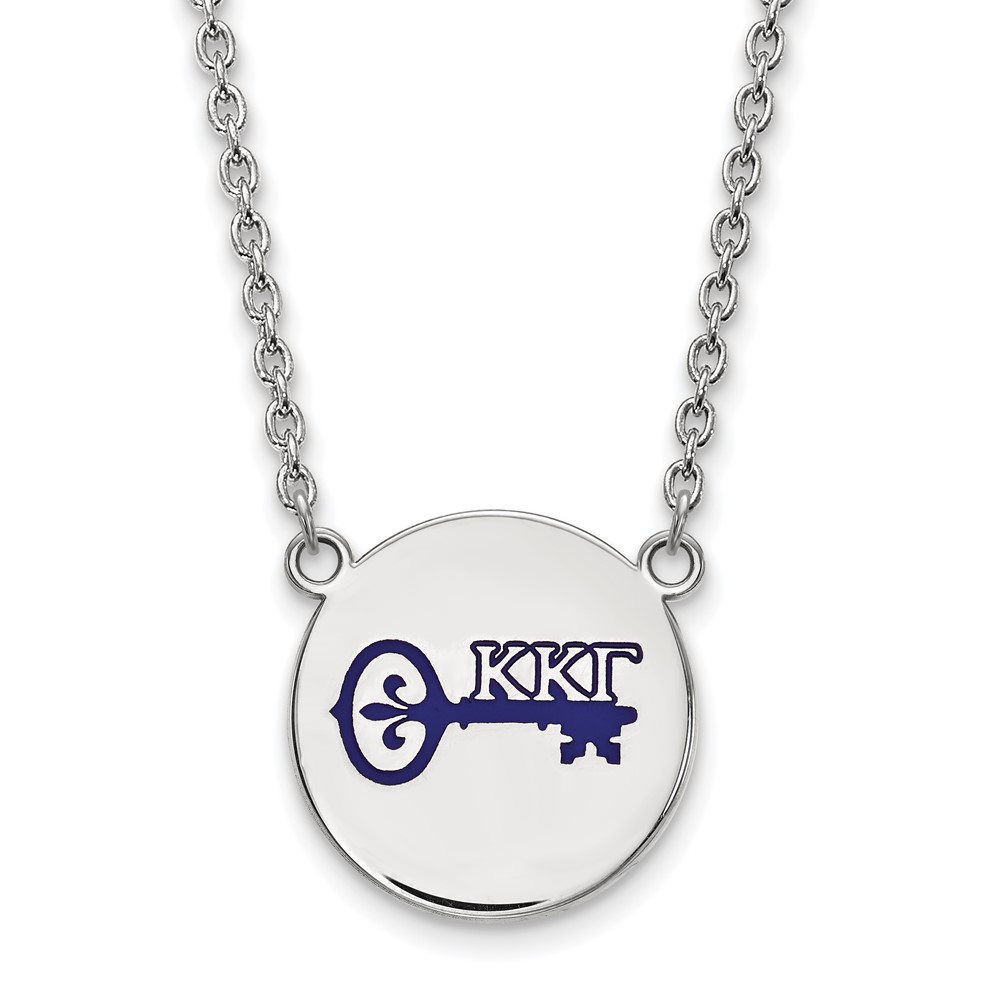 Sterling Silver Rhodium-plated LogoArt Kappa Kappa Gamma Sorority Symbol Large Color Enamel Pendant Necklace, 18"