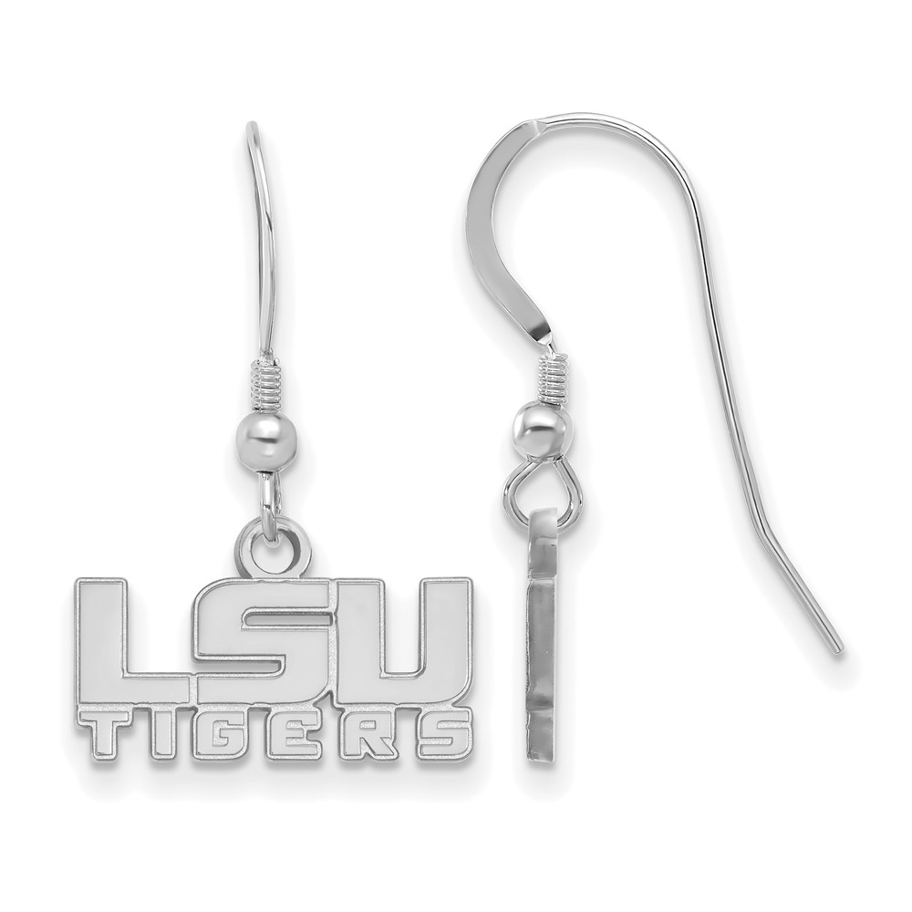 Sterling Silver Rhodium-plated LogoArt Louisiana State University L-s-u Tigers Extra Small Dangle Wire Earrings