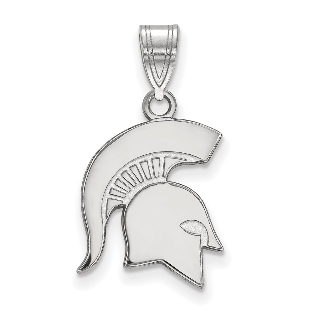 Sterling Silver Rhodium-plated LogoArt Michigan State University Spartan Medium Pendant