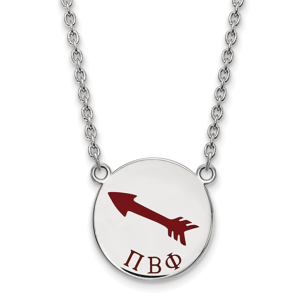 Sterling Silver Rhodium-plated LogoArt Pi Beta Phi Sorority Symbol Large Color Enamel Pendant Necklace - 18in