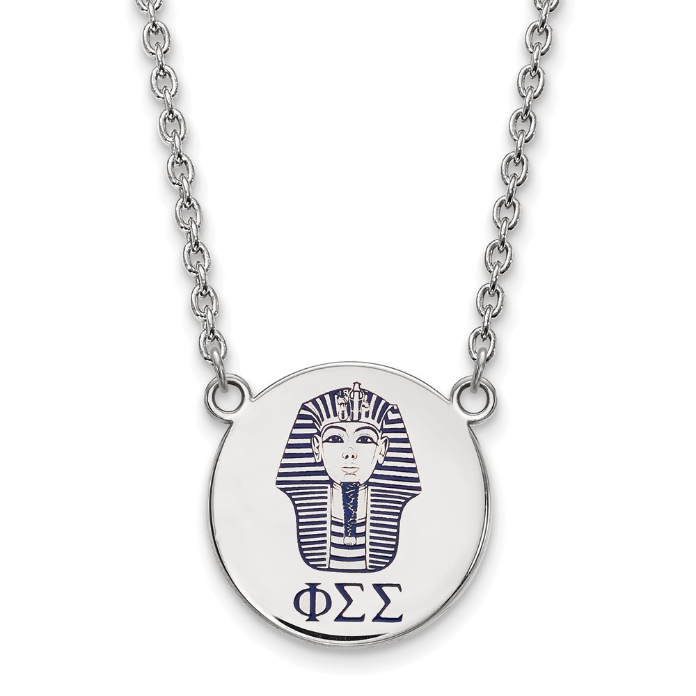Sterling Silver Rhodium-plated LogoArt Phi Sigma Sigma Sorority Symbol Large Color Enamel Pendant Necklace, 18"