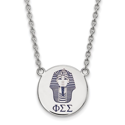 Sterling Silver Rhodium-plated LogoArt Phi Sigma Sigma Sorority Symbol Large Color Enamel Pendant Necklace, 18"