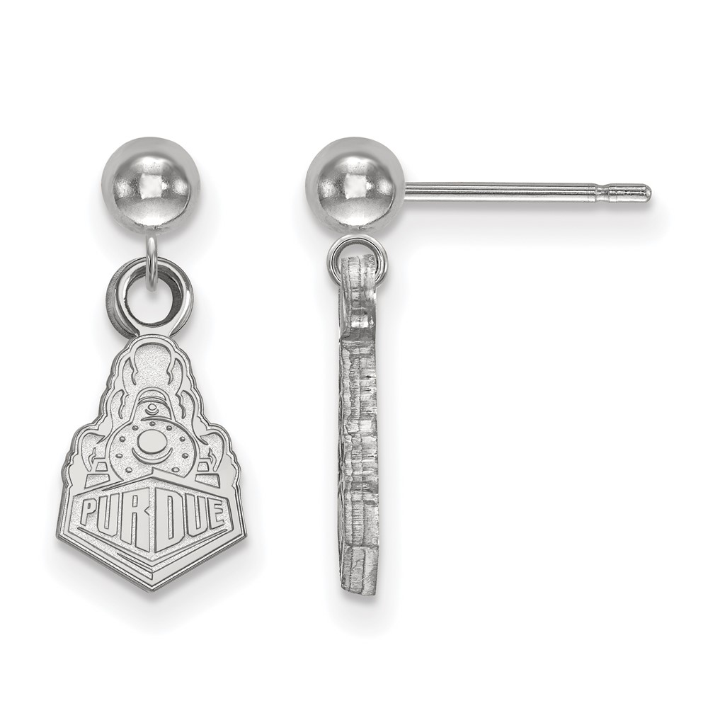 Sterling Silver Rhodium-plated LogoArt Purdue University Boilermakers Train Logo Dangle Ball Post Earrings