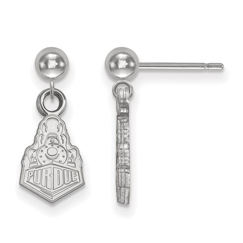 Sterling Silver Rhodium-plated LogoArt Purdue University Boilermakers Train Logo Dangle Ball Post Earrings