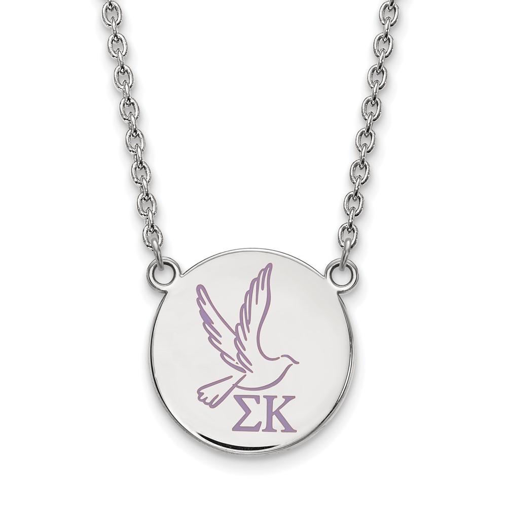 Sterling Silver Rhodium-plated LogoArt Sigma Kappa Sorority Symbol Large Color Enamel Pendant 18 Inch Necklace