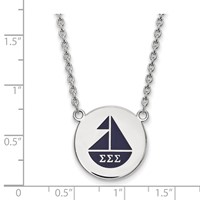 Sterling Silver Rhodium-plated LogoArt Sigma Sigma Sigma Sorority Symbol Large Color Enamel Pendant Necklace, 18" view 2