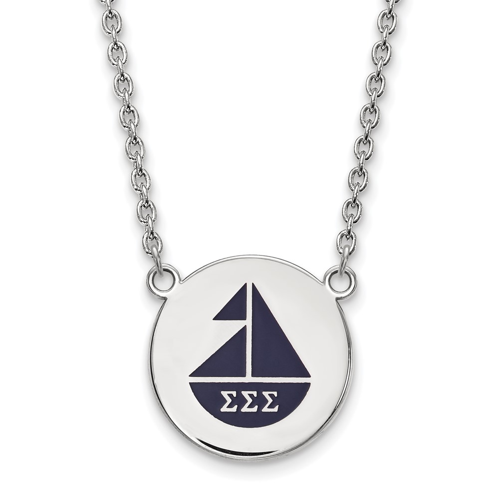 Sterling Silver Rhodium-plated LogoArt Sigma Sigma Sigma Sorority Symbol Large Color Enamel Pendant Necklace, 18"
