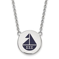 Sterling Silver Rhodium-plated LogoArt Sigma Sigma Sigma Sorority Symbol Large Color Enamel Pendant Necklace, 18" view 1
