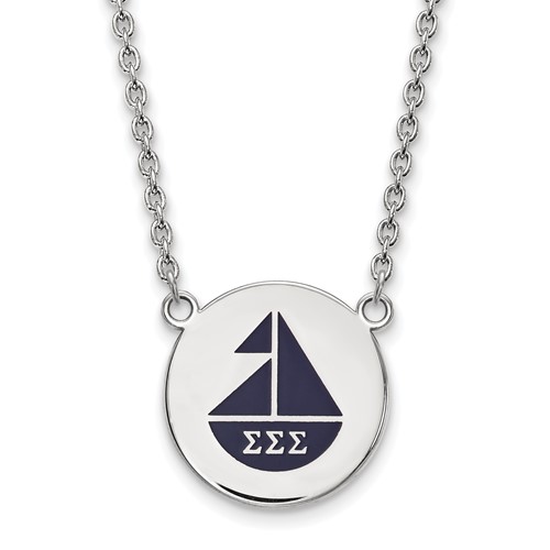 Sterling Silver Rhodium-plated LogoArt Sigma Sigma Sigma Sorority Symbol Large Color Enamel Pendant Necklace, 18"