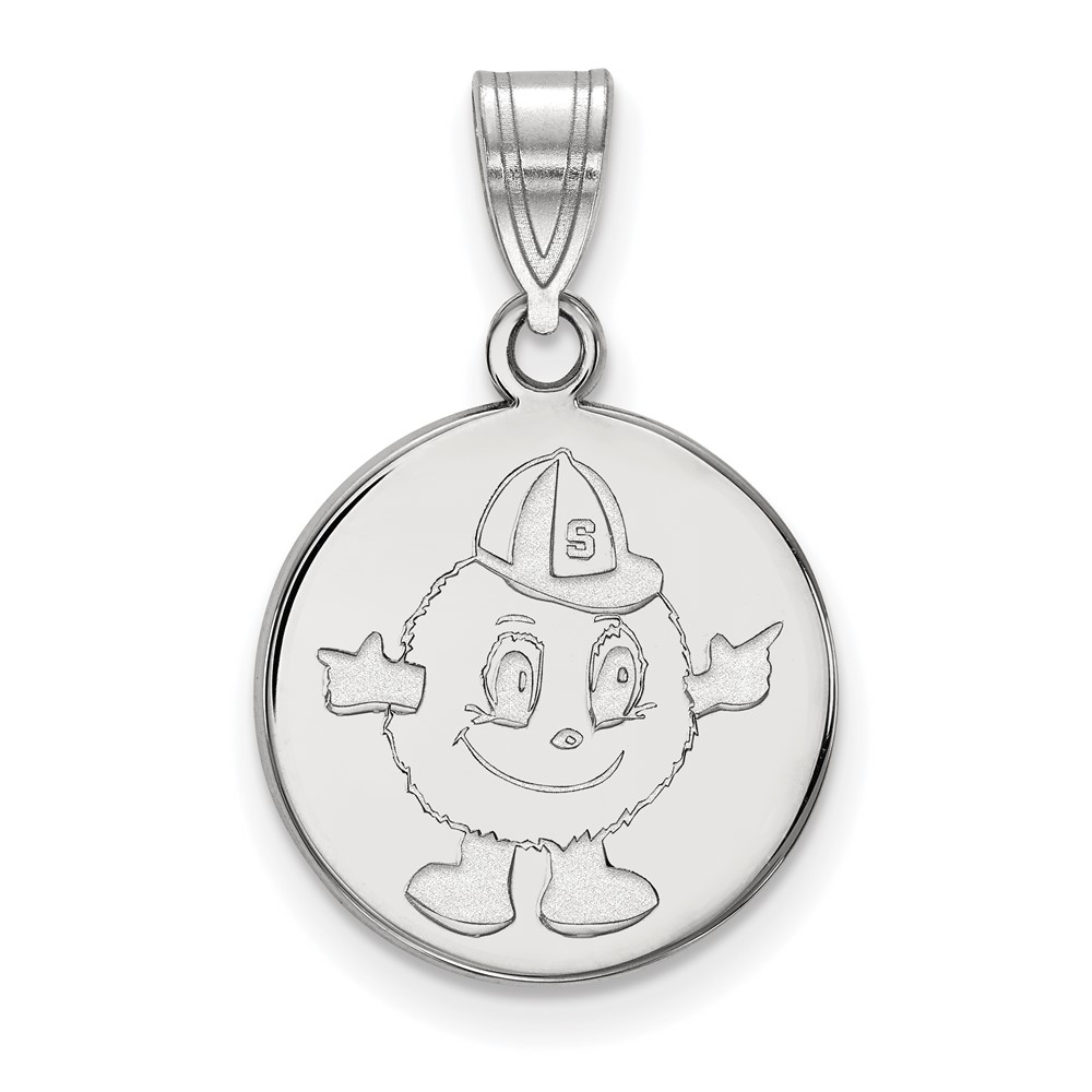 Sterling Silver Rhodium-plated LogoArt Syracuse University Mascot Medium Disc Pendant