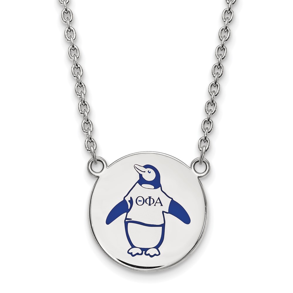 Sterling Silver Rhodium-plated LogoArt Theta Phi Alpha Sorority Symbol Large Color Enamel Pendant Necklace, 18"