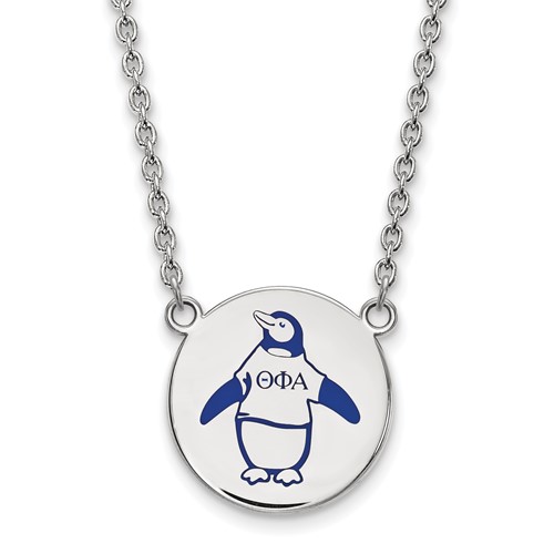 Sterling Silver Rhodium-plated LogoArt Theta Phi Alpha Sorority Symbol Large Color Enamel Pendant Necklace, 18"