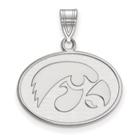 Sterling Silver Rhodium-plated LogoArt University of Iowa Hawk Medium Oval Pendant view 1
