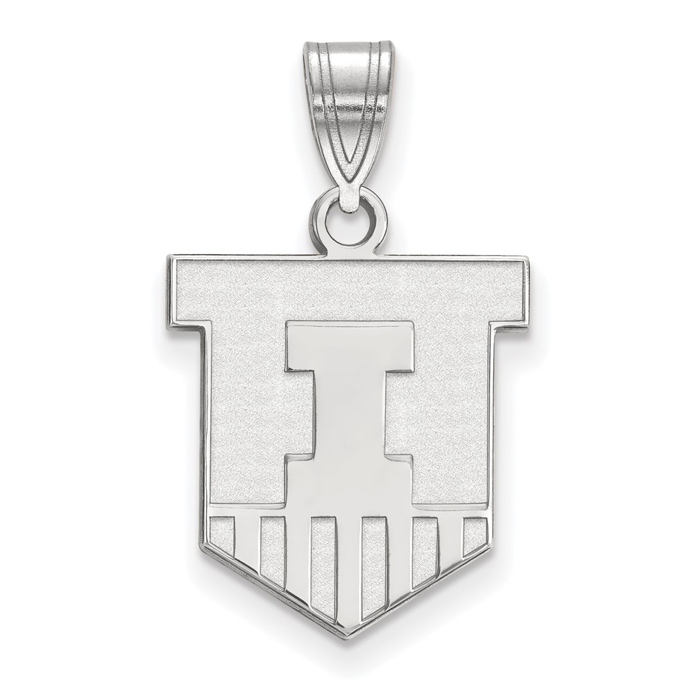 Sterling Silver Rhodium-plated LogoArt University of Illinois Victory Badge Medium Pendant