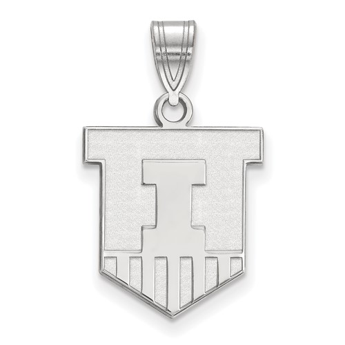 Sterling Silver Rhodium-plated LogoArt University of Illinois Victory Badge Medium Pendant