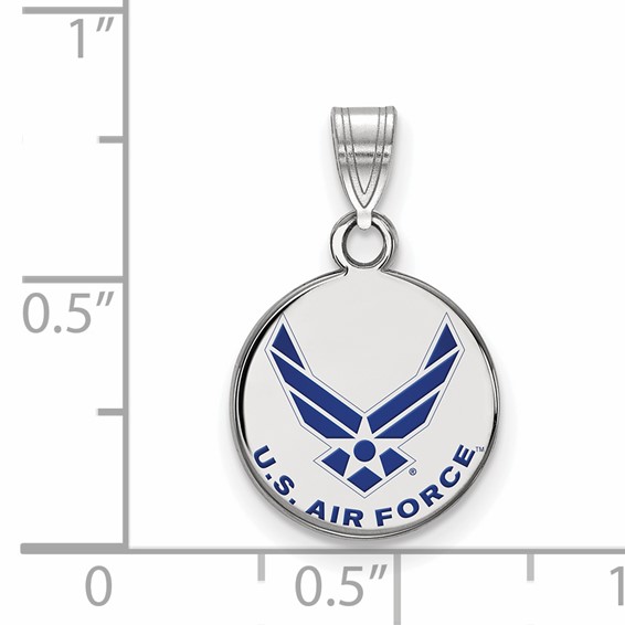 Sterling Silver Rhodium-plated LogoArt U.S. Air Force Small Enameled Disc Pendant