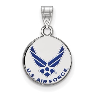 Sterling Silver Rhodium-plated LogoArt U.S. Air Force Small Enameled Disc Pendant