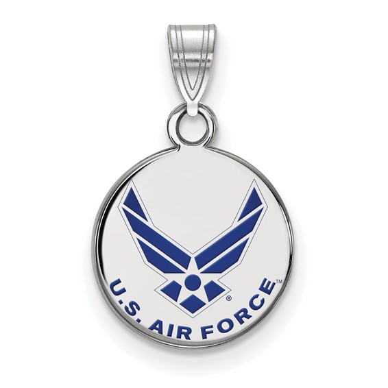 Sterling Silver Rhodium-plated LogoArt U.S. Air Force Small Enameled Disc Pendant