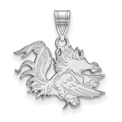Sterling Silver Rhodium-plated LogoArt University of South Carolina Gamecock Medium Pendant
