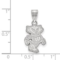 Sterling Silver Rhodium-plated LogoArt University of Wisconsin Badger Medium Pendant view 2