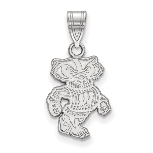 Sterling Silver Rhodium-plated LogoArt University of Wisconsin Badger Medium Pendant