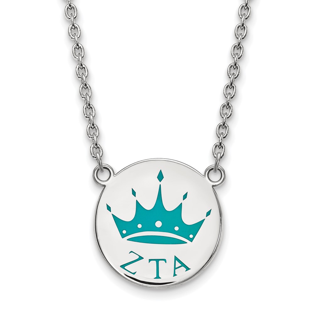 Sterling Silver Rhodium-plated LogoArt Zeta Tau Alpha Sorority Symbol Small Color Enamel Pendant Necklace, 18"
