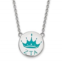 Sterling Silver Rhodium-plated LogoArt Zeta Tau Alpha Sorority Symbol Small Color Enamel Pendant Necklace, 18" view 1