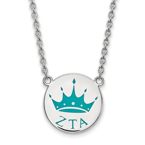 Sterling Silver Rhodium-plated LogoArt Zeta Tau Alpha Sorority Symbol Small Color Enamel Pendant Necklace, 18"