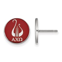 Sterling Silver Rhodium-plated LogoArt Alpha Chi Omega Sorority Symbol Color Enamel Post Earrings view 1