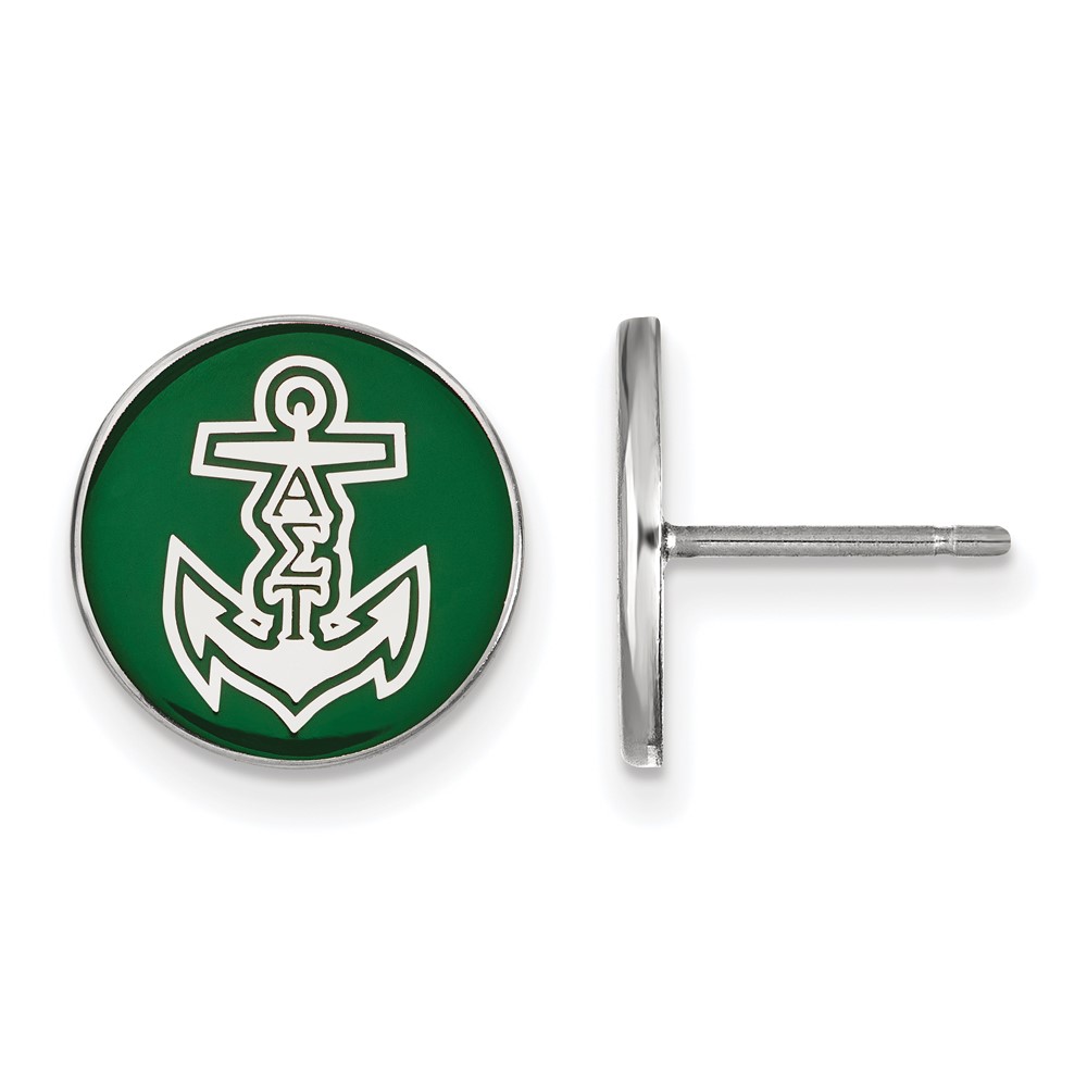 Sterling Silver Rhodium-plated LogoArt Alpha Sigma Tau Sorority Symbol Color Enamel Post Earrings