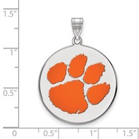 Sterling Silver Rhodium-plated LogoArt Clemson University Tiger Paw Extra Large Enameled Disc Pendant view 2