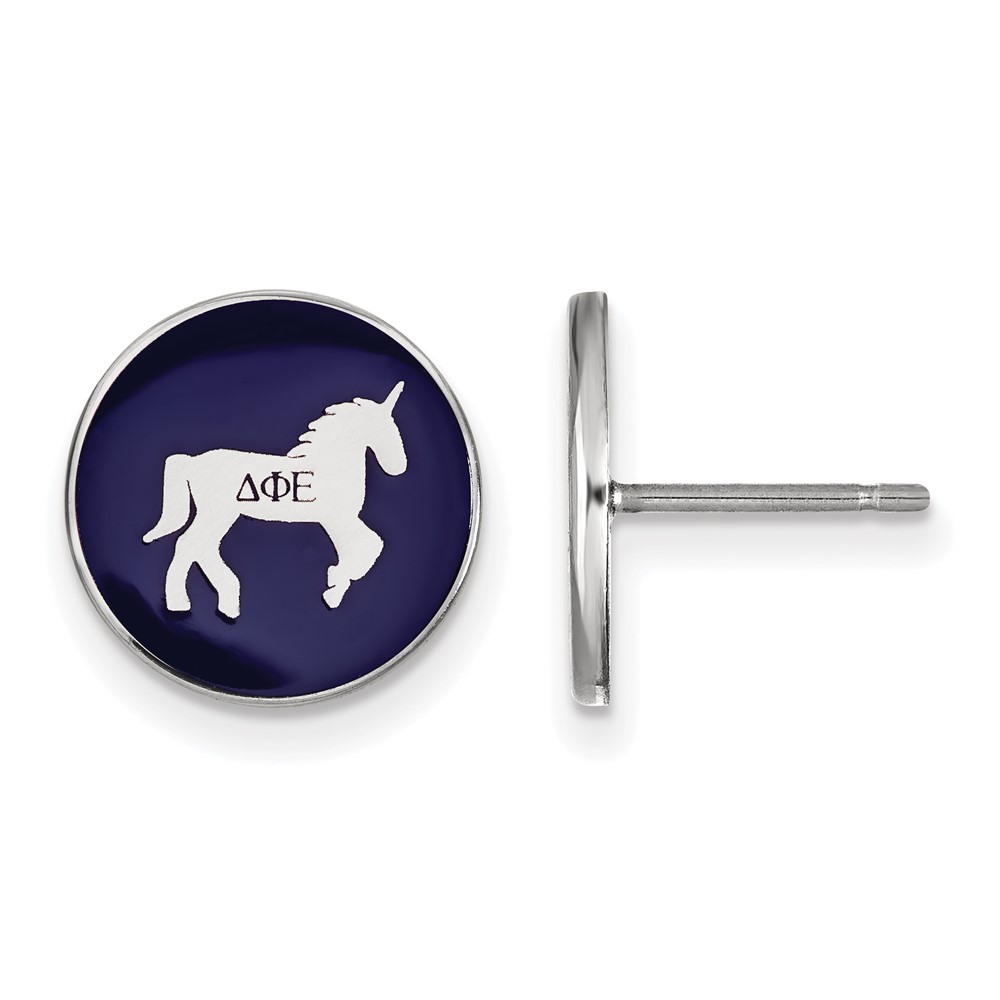 Sterling Silver Rhodium-plated LogoArt Delta Phi Epsilon Sorority Symbol Color Enamel Post Earrings