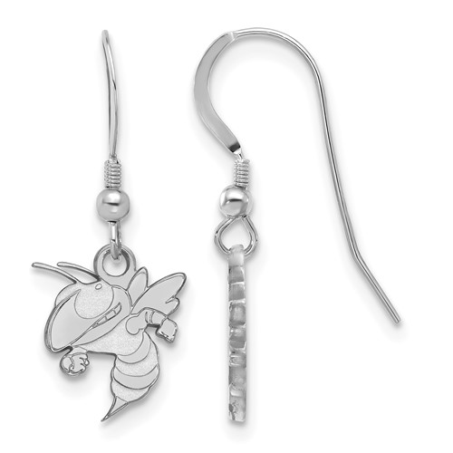 Sterling Silver Rhodium-plated LogoArt Georgia Institute of Technology Yellow Jacket Small Dangle Wire Earrings