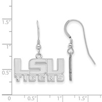 Sterling Silver Rhodium-plated LogoArt Louisiana State University L-s-u Tigers Small Dangle Wire Earrings view 2