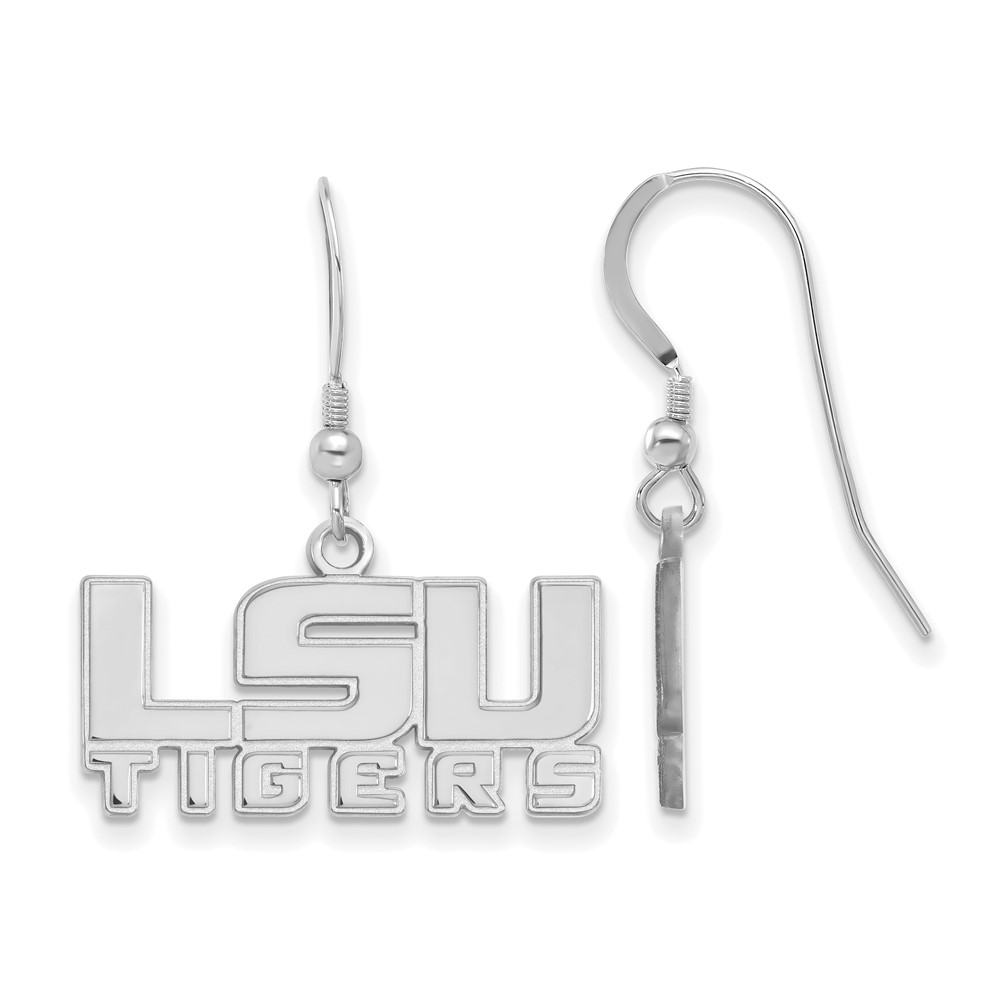 Sterling Silver Rhodium-plated LogoArt Louisiana State University L-s-u Tigers Small Dangle Wire Earrings