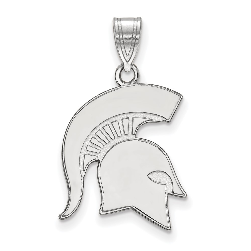 Sterling Silver Rhodium-plated LogoArt Michigan State University Spartan Large Pendant