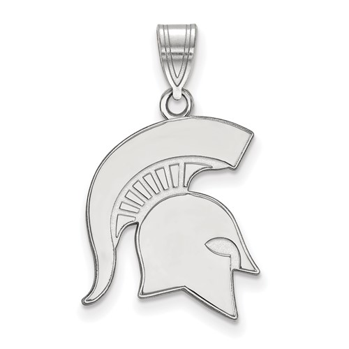 Sterling Silver Rhodium-plated LogoArt Michigan State University Spartan Large Pendant