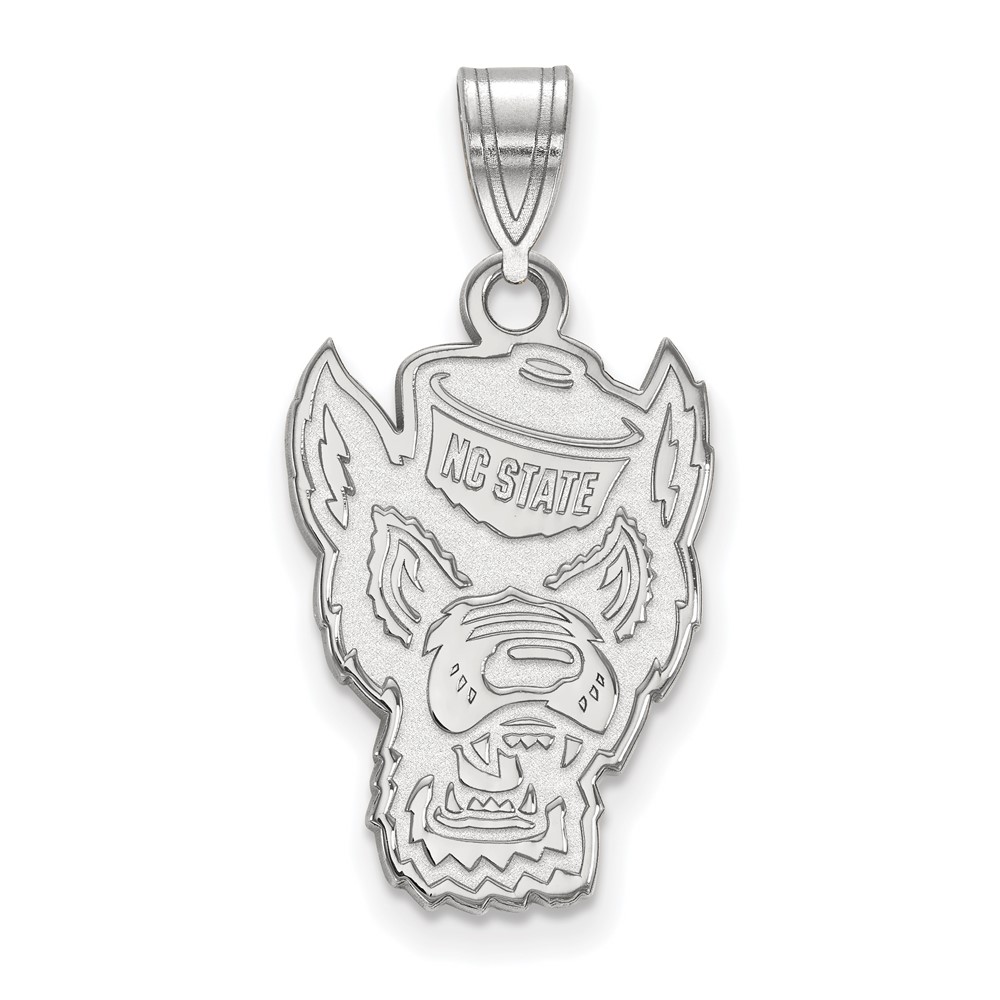 Sterling Silver Rhodium-plated LogoArt North Carolina State University Wolf Large Pendant