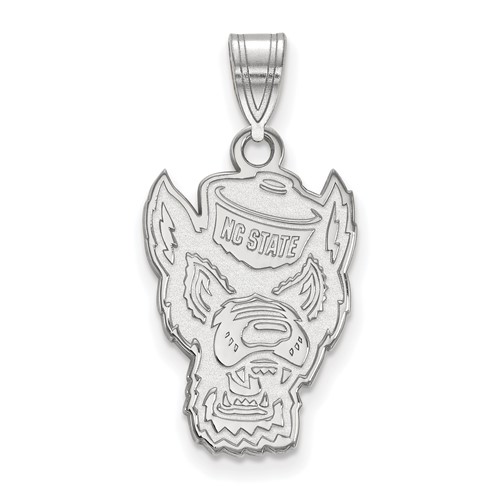 Sterling Silver Rhodium-plated LogoArt North Carolina State University Wolf Large Pendant
