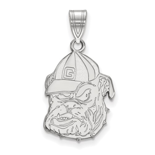Sterling Silver Rhodium-plated LogoArt University of Georgia Bulldog Large Pendant