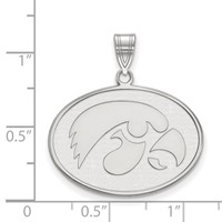 Sterling Silver Rhodium-plated LogoArt University of Iowa Hawk Large Oval Pendant view 2