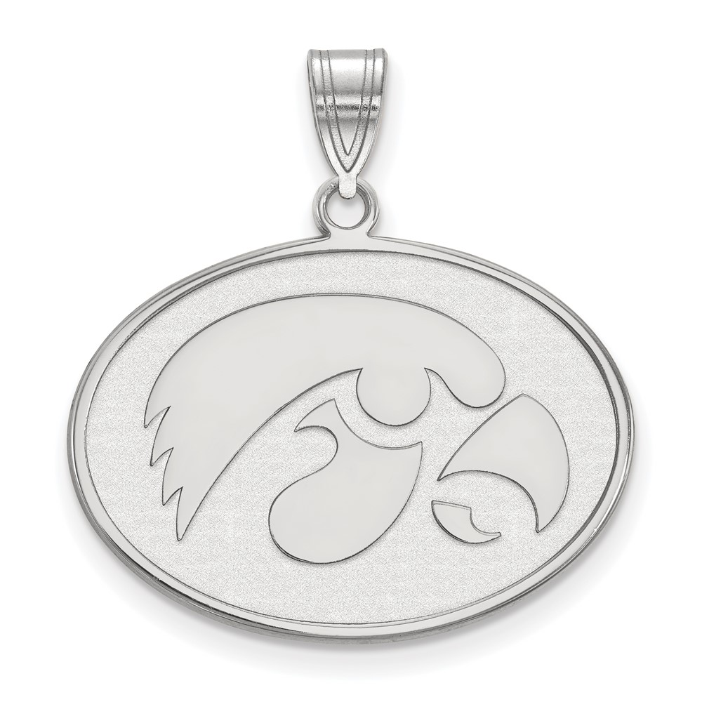 Sterling Silver Rhodium-plated LogoArt University of Iowa Hawk Large Oval Pendant