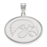 Sterling Silver Rhodium-plated LogoArt University of Iowa Hawk Large Oval Pendant view 1