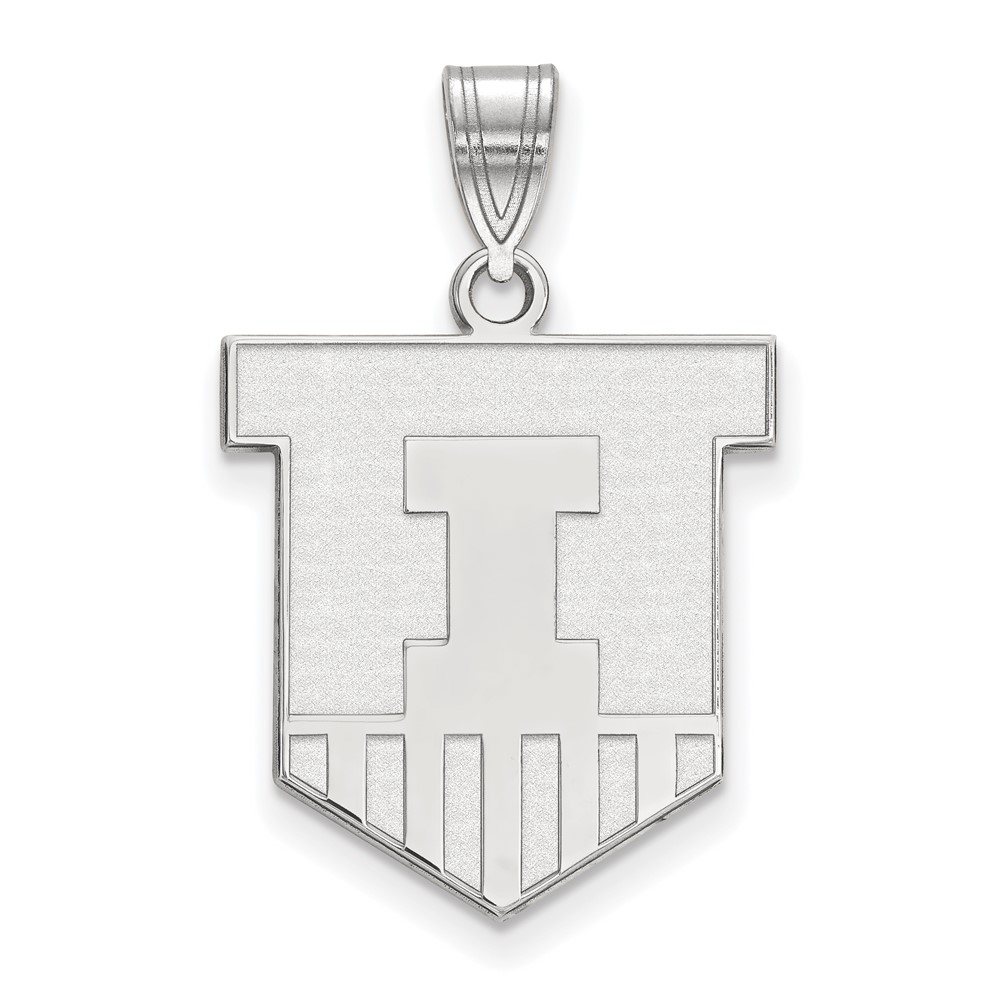 Sterling Silver Rhodium-plated LogoArt University of Illinois Victory Badge Large Pendant