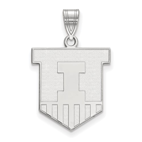 Sterling Silver Rhodium-plated LogoArt University of Illinois Victory Badge Large Pendant