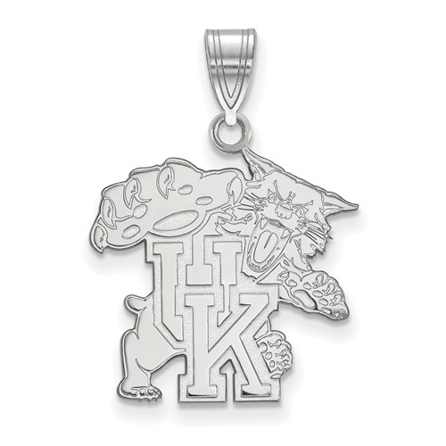 Sterling Silver Rhodium-plated LogoArt University of Kentucky U-k Wildcat Large Pendant