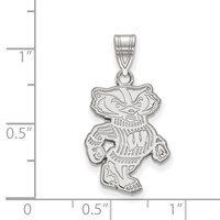 Sterling Silver Rhodium-plated LogoArt University of Wisconsin Badger Large Pendant view 2