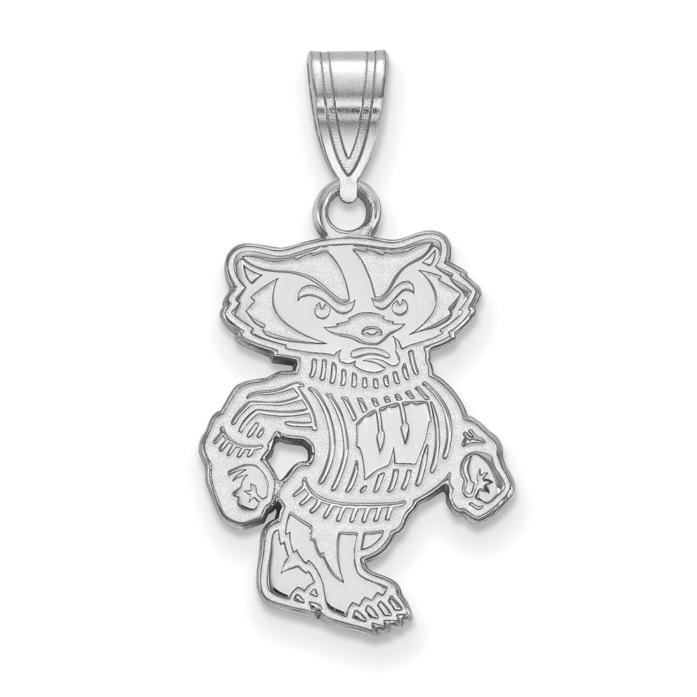 Sterling Silver Rhodium-plated LogoArt University of Wisconsin Badger Large Pendant