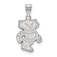 Sterling Silver Rhodium-plated LogoArt University of Wisconsin Badger Large Pendant view 1